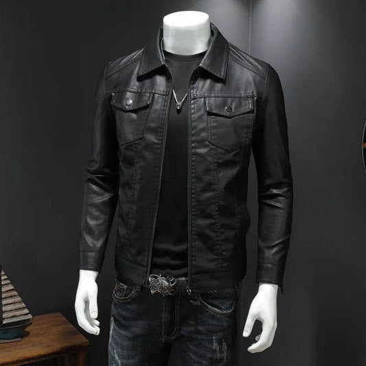 Buy Center Men's Lapel Leather Jacket - Oversized Waterproof Moto Style - Buy Center UK