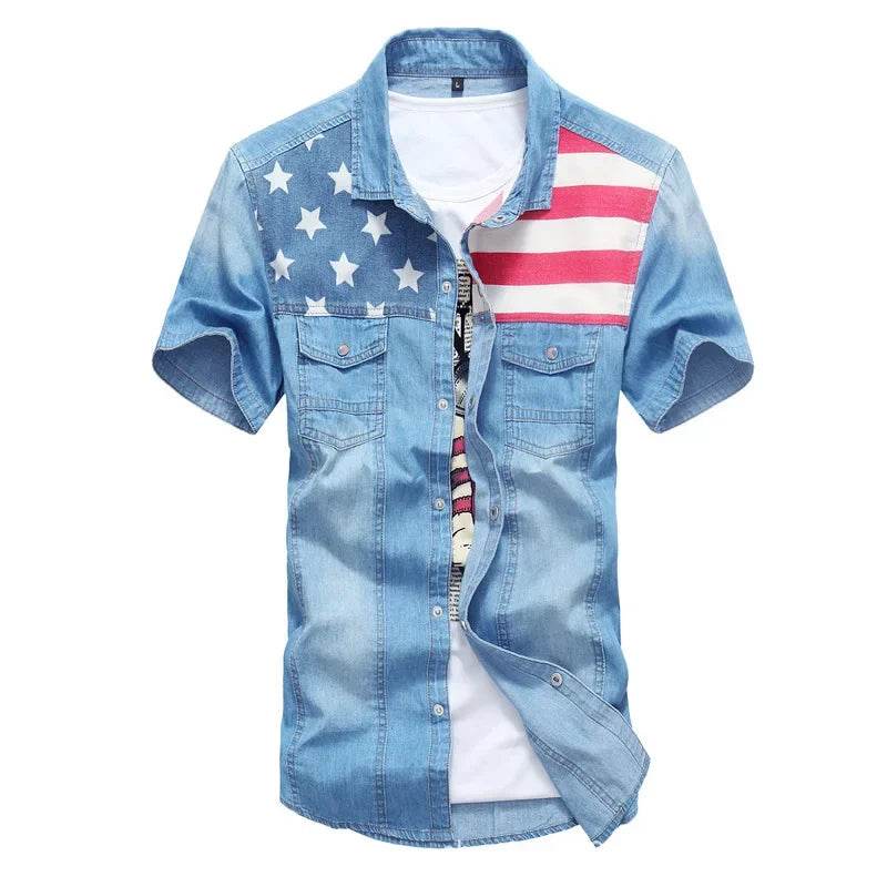 Stylish Korean Men's Slim Fit Ripped Denim Shirt - Summer Casual Top - Buy Center UK
