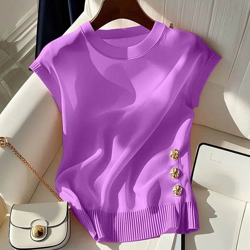 Buy Center Korean Summer Round-Necked Sweater - Slim Fit Sleeveless Top - Buy Center UK