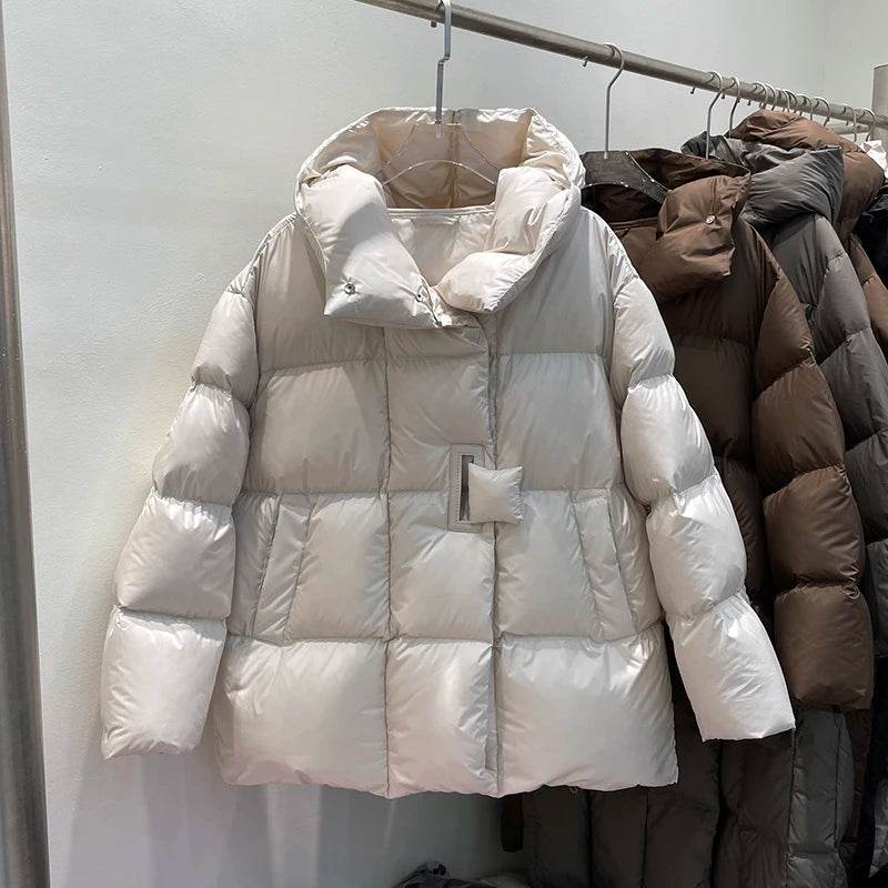 Janveny Women's 90% White Duck Down Jacket - Oversized Puffer Coat - Buy Center UK