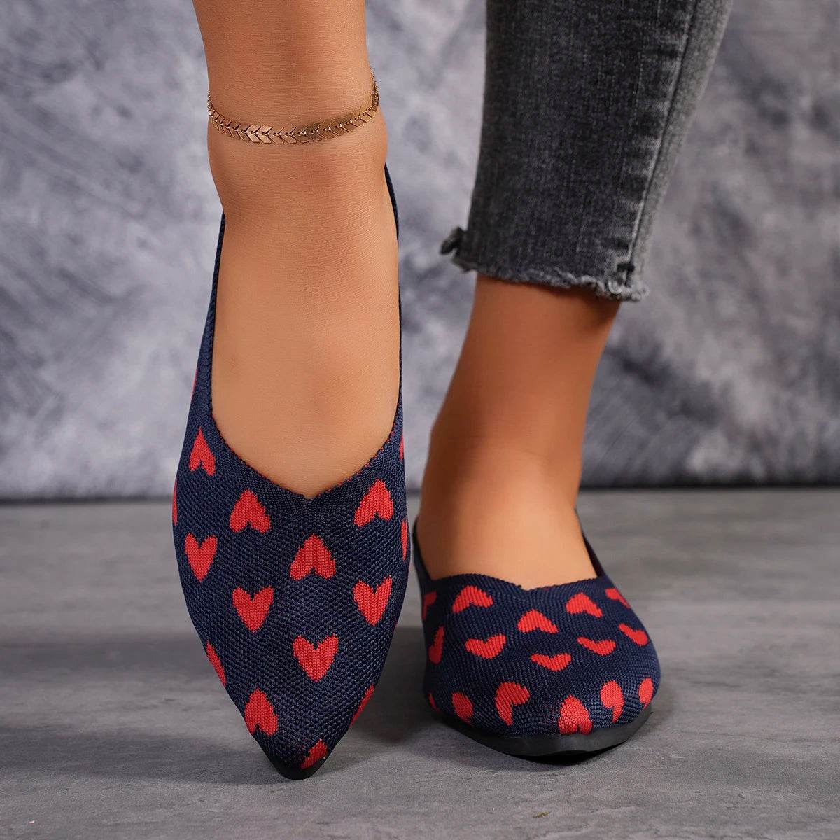 Women's Pointed Knitted Love Print Flat Shoes - Spring/Fall Style - Buy Center UK