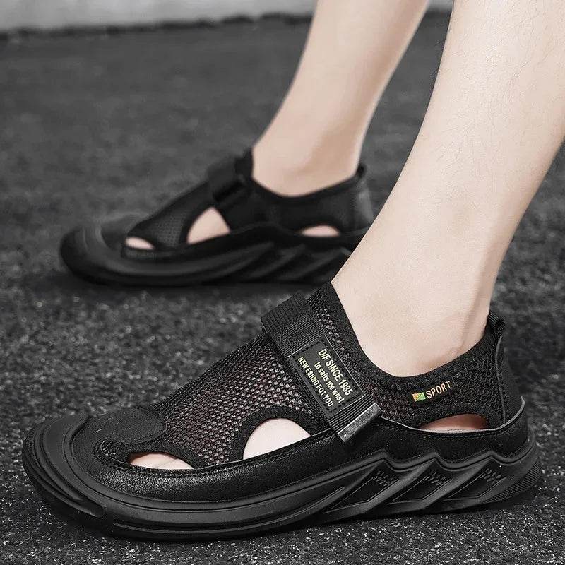 Buy Center Men's Casual Beach Sandals - Genuine Leather, Breathable Mesh - Buy Center UK