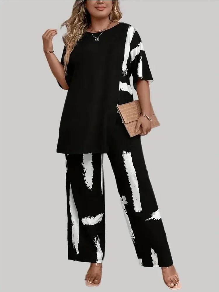 Buy Center Plus Size Women's Brush Print 2 Piece Outfit Set - Buy Center UK