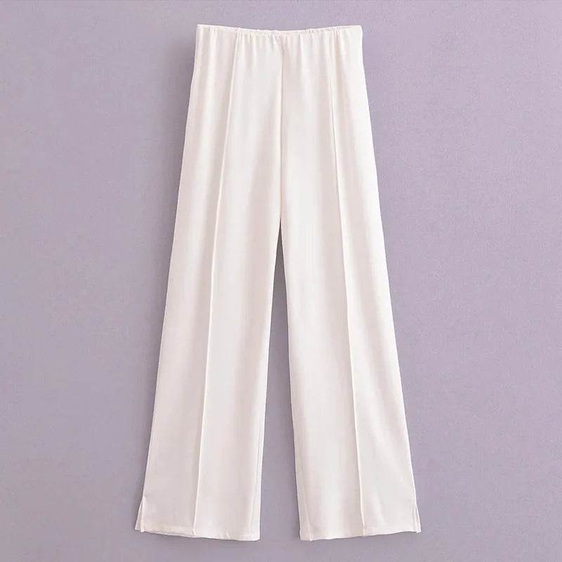 Elegant Women's Two-Piece Set - High Waist Wide Leg Trousers - Buy Center UK