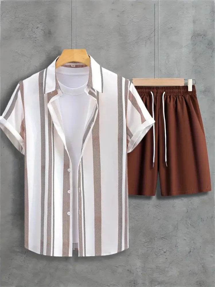 2024 Summer Men's Casual Suit - Striped Shirt & Shorts Set - Buy Center UK