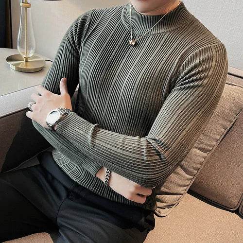 Buy Center 2023 Slim Fit Turtleneck Sweater - Casual Stripe Knit Top - Buy Center UK