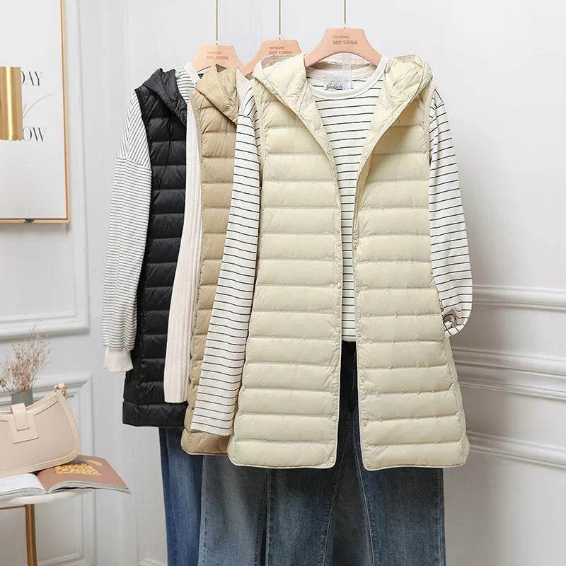 Buy Center Women's Ultra Light Duck Down Vest - Hooded, Sleeveless - Buy Center UK