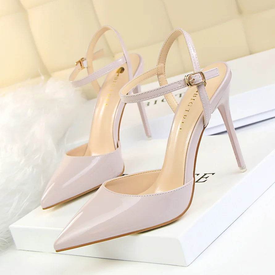 MCD Women’s Metallic Gray High Heels Sandals - Pointed Toe Ankle Strap - Buy Center UK