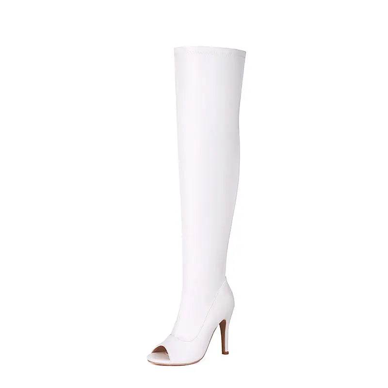 Sexy Peep Toe Over The Knee High Boots - Women's Black & White Heels - Buy Center UK