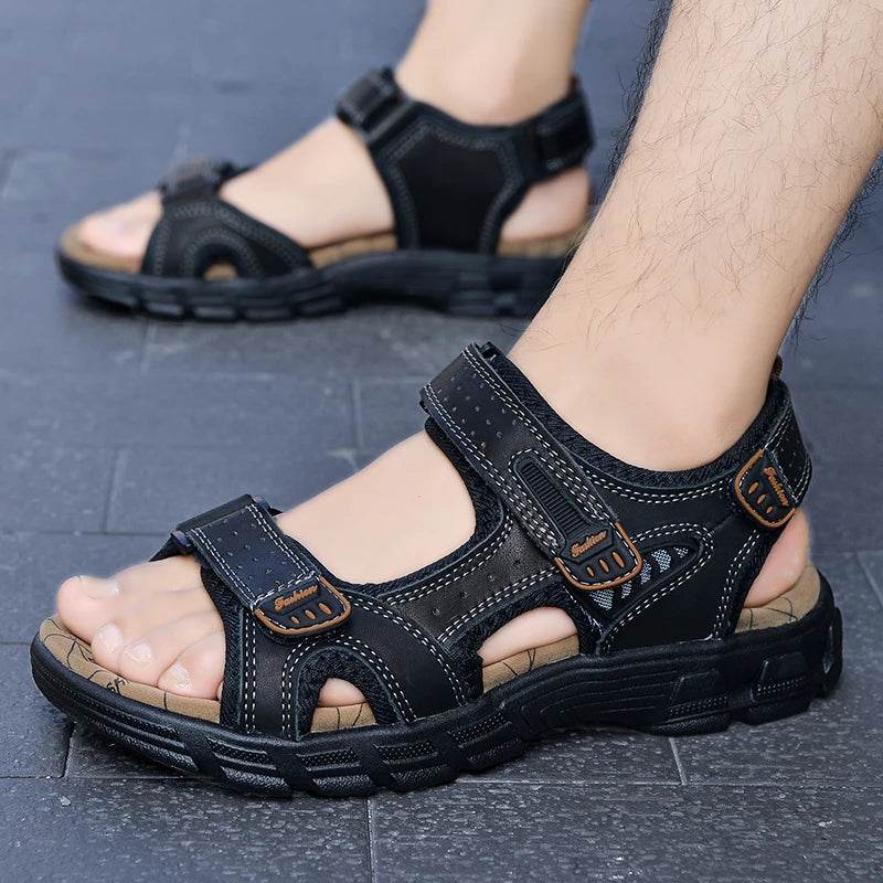 Buy Center Men's Genuine Leather Sandals - Casual Lightweight Design - Buy Center UK