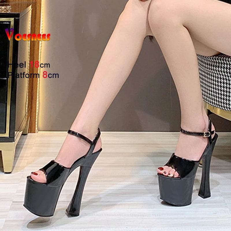 Voesnees Sexy High Heel Platform Sandals - 18CM Square Heel - Buy Center UK