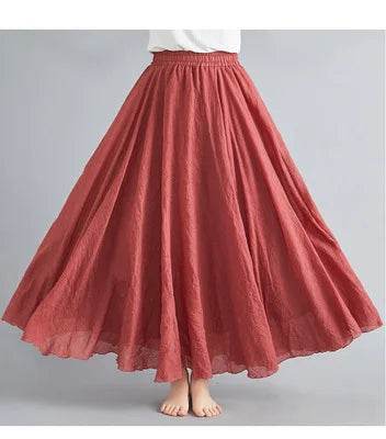 28-Color Mori Girl A-line Skirt - Cotton Linen, Elastic Waist - Buy Center UK