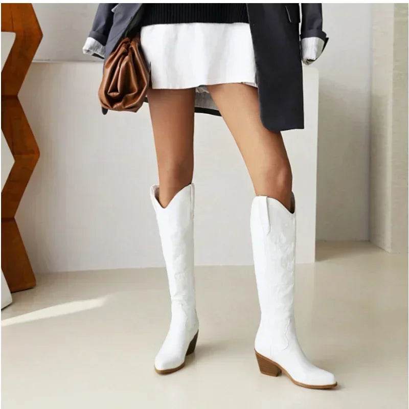 Buy Center Brown PU Leather Knee High Boots - Pointed Toe Design - Buy Center UK