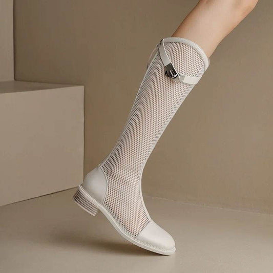 2022 Women Knee High Boots - Patent Leather, Mid Chunky Heel Style - Buy Center UK