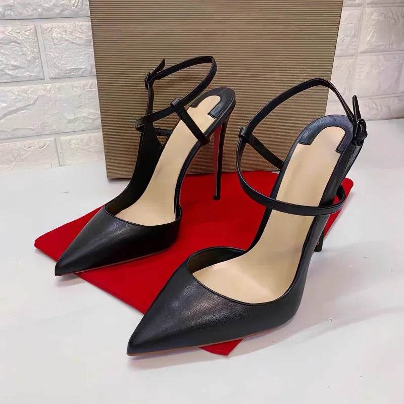 Buy Center Black Red Bottom High Heels - Sexy Pointed Slingbacks - Buy Center UK