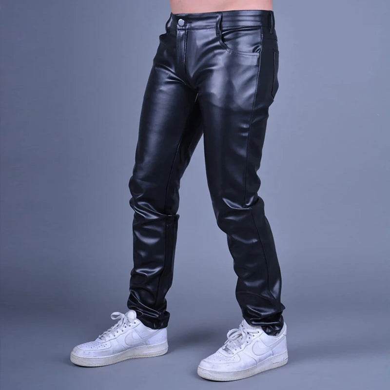 Buy Center Men's Black Faux Leather Pants - Zip Open-Crotch Design - Buy Center UK