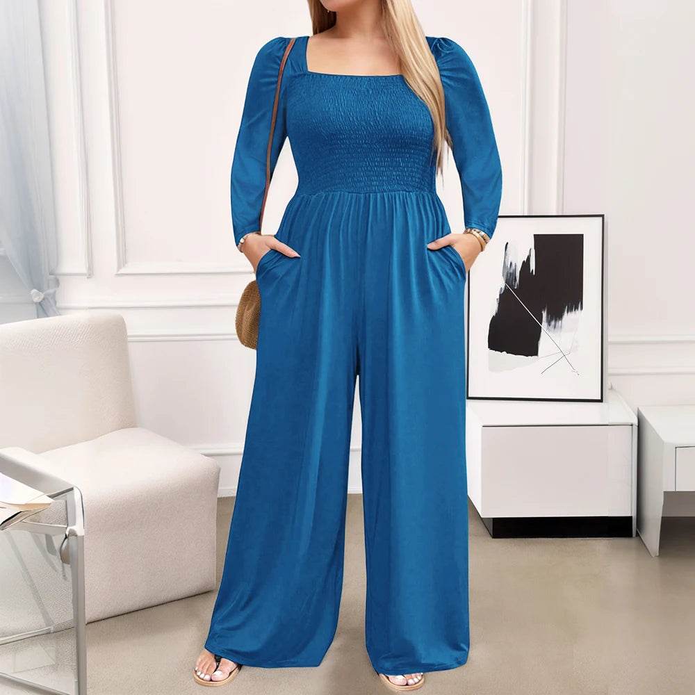 Plus Size Women Wide Leg Jumpsuit - Stylish Autumn Winter Outfit - Buy Center UK