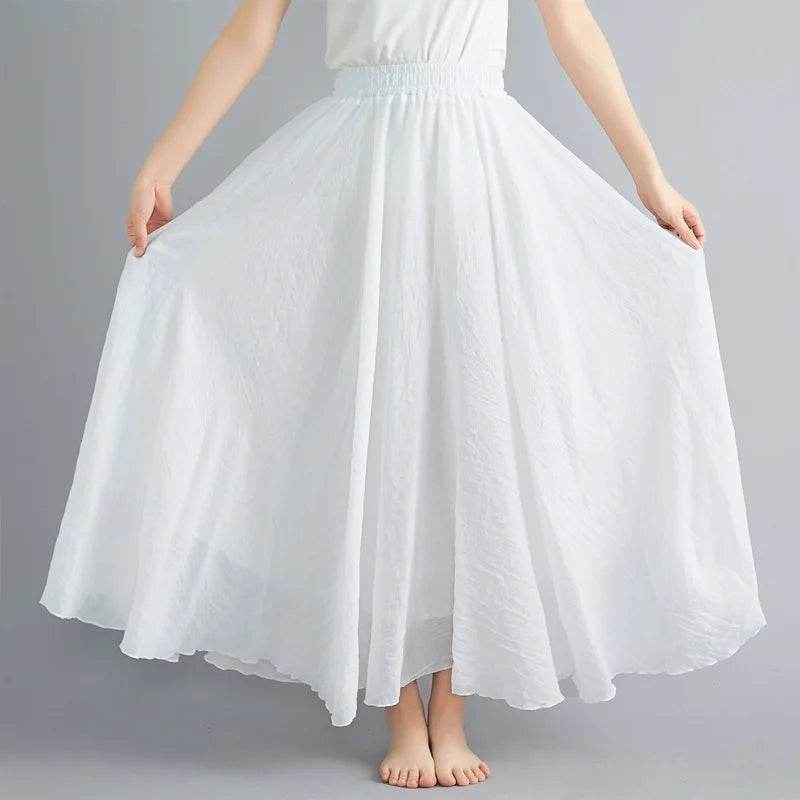 28-Color Mori Girl A-line Skirt - Cotton Linen, Elastic Waist - Buy Center UK