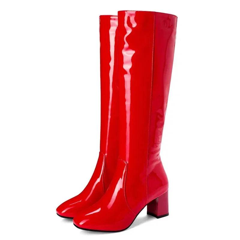 Stylish Women’s High Knee Boots - Waterproof Patent Leather, Chic Colors - Buy Center UK