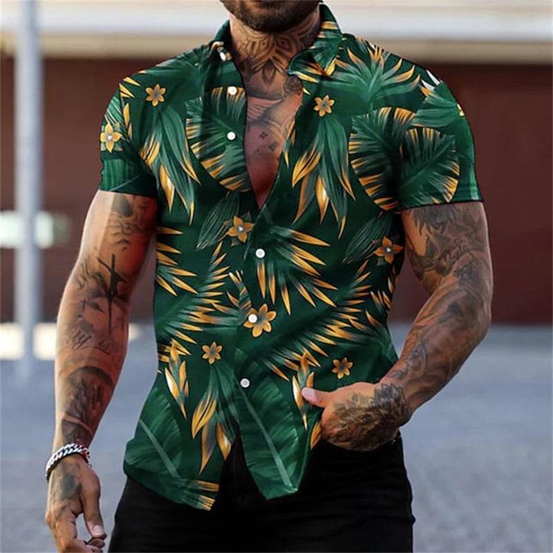 Buy Center Men's Black and Gold Flower Shirt - Hawaiian Style Summer - Buy Center UK