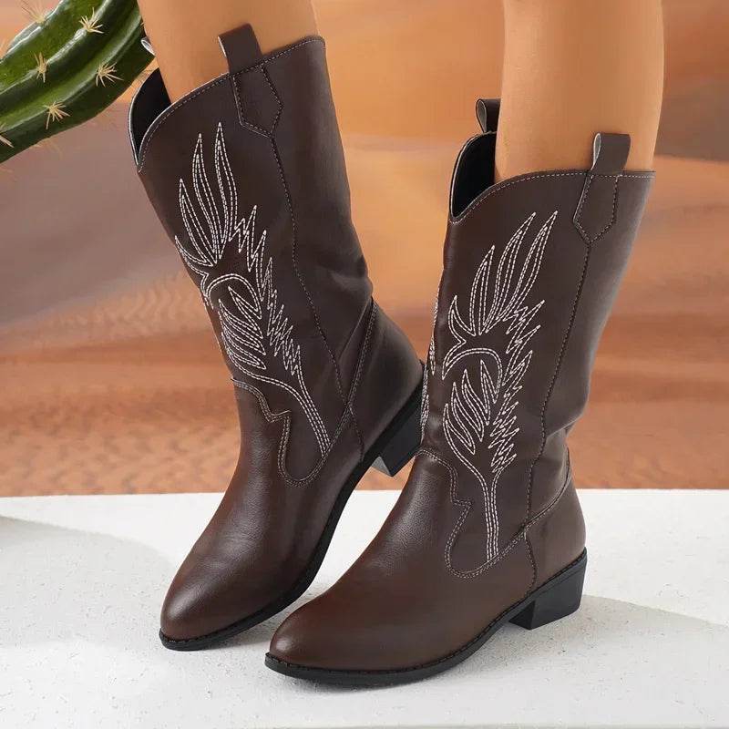 Women's Autumn Winter Slip-On Knight Boots - Thick Sole & Pointed Toe - Buy Center UK