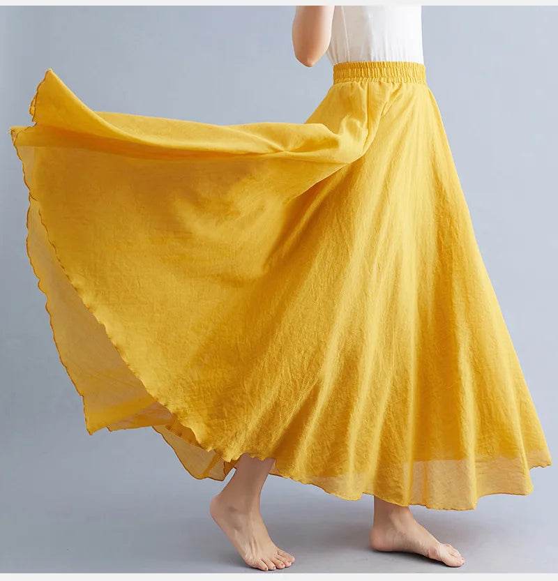 28-Color Mori Girl A-line Skirt - Cotton Linen, Elastic Waist - Buy Center UK