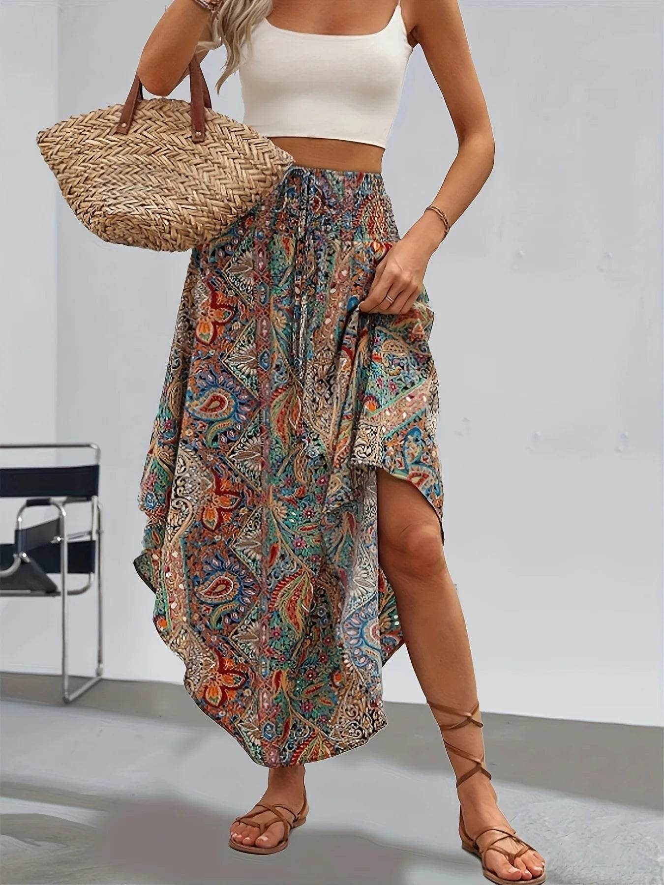 Buy Center High Waist Floral Long Skirt - Casual Summer Style - Buy Center UK