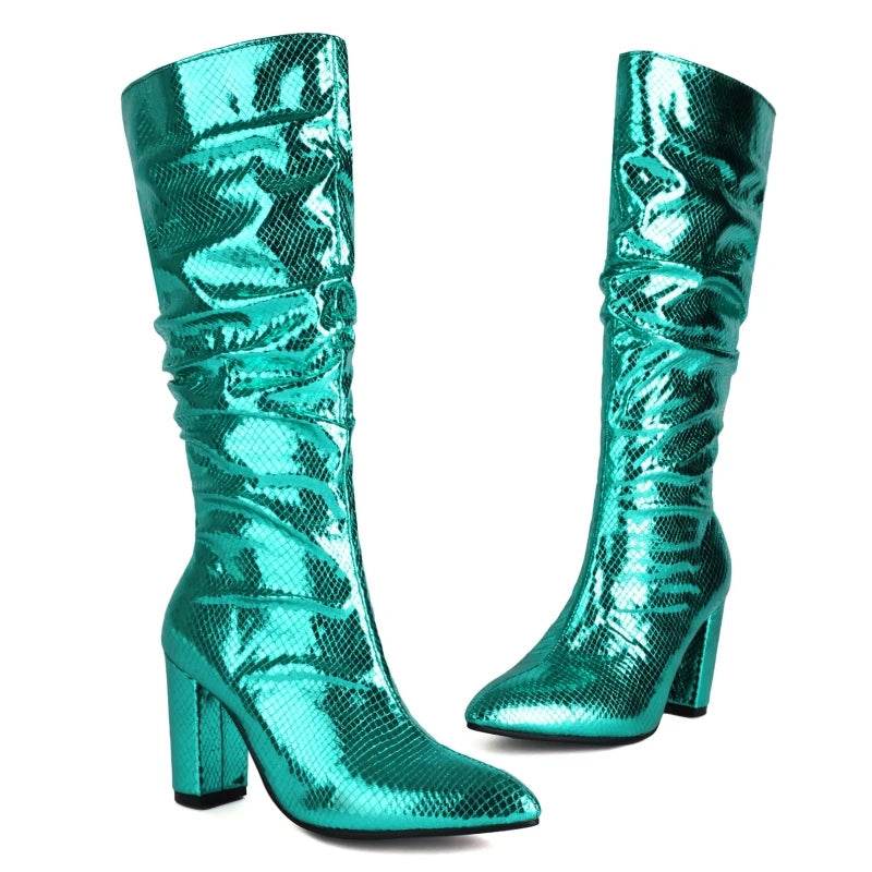 Luxury Knee High Boots for Women - Sexy High Heels in Gold & Silver - Buy Center UK