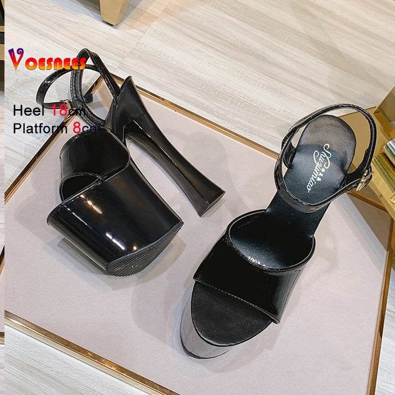Voesnees Sexy High Heel Platform Sandals - 18CM Square Heel - Buy Center UK