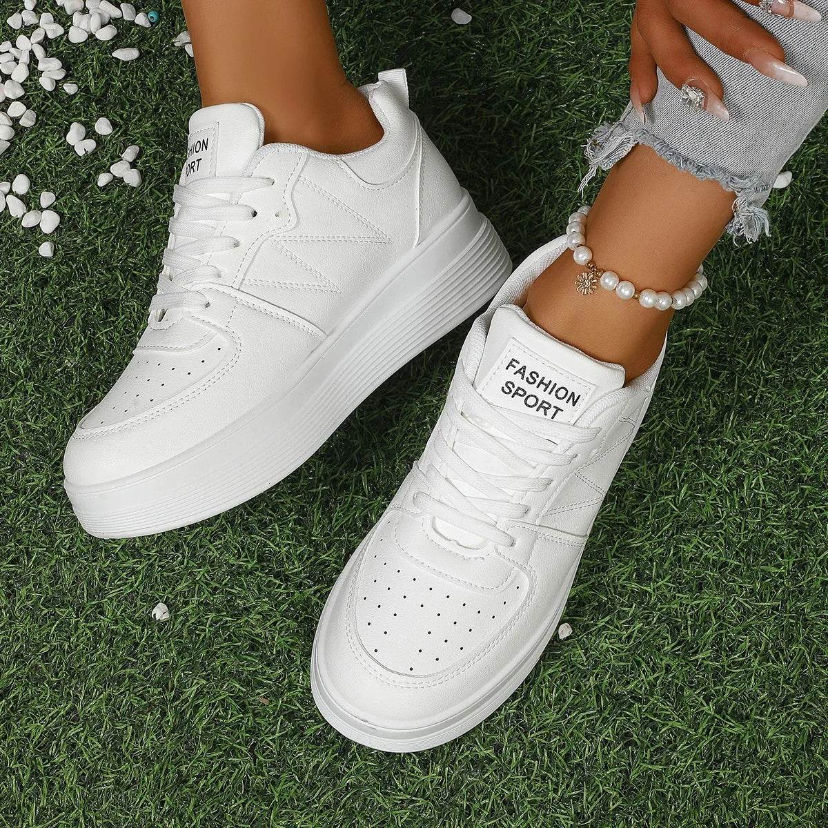 Buy Center Women's Vulcanize Flat Sneakers - Lace Up Comfort - Buy Center UK