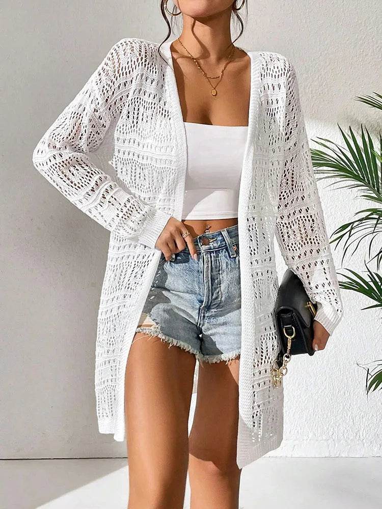 Buy Center Solid Color Knitted Cardigan - Elegant Loose Fit Sweater - Buy Center UK