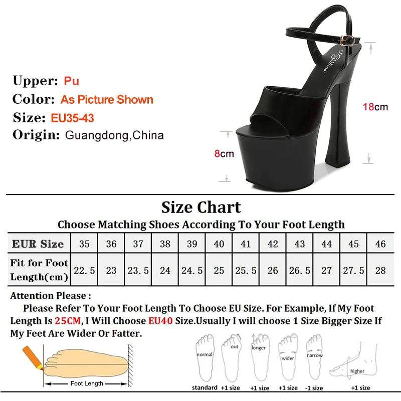 Voesnees Sexy High Heel Platform Sandals - 18CM Square Heel - Buy Center UK