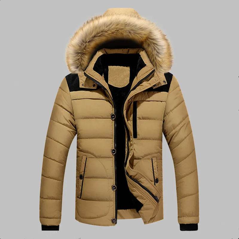 Buy Center Men's Warm Overcoat - Hooded Winter Jacket, Thick Cotton - Buy Center UK