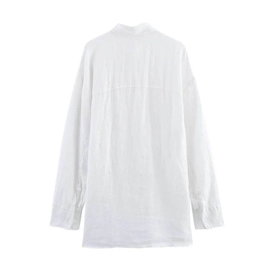 PB&ZA Women's Long Sleeve Shirt - White Button Down with Side Tie - Buy Center UK