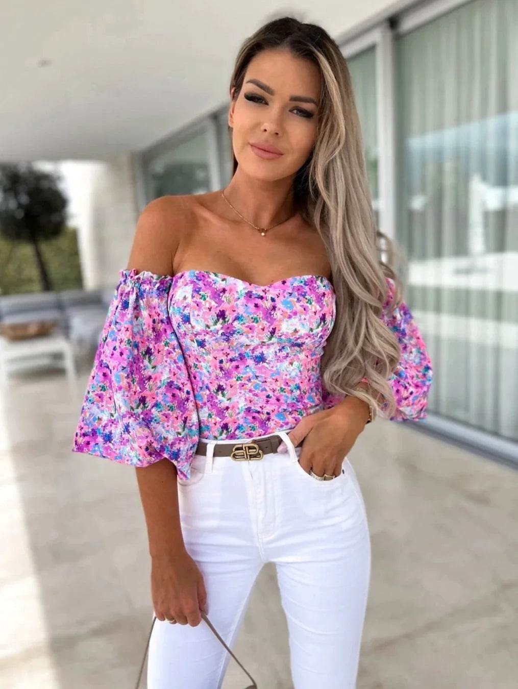 Buy Center Women's Elegant Chiffon Blouse - Casual V-Neck Long Sleeve - Buy Center UK