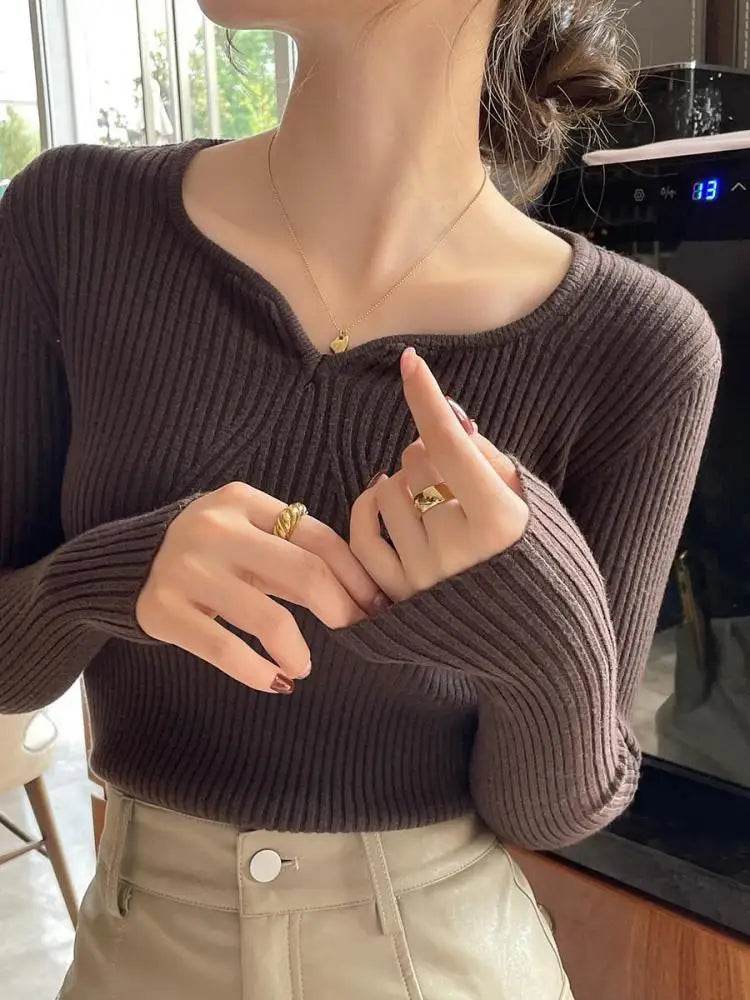 Buy Center Women’s Chic V-neck Pullover - Slim Fit Autumn Sweater - Buy Center UK