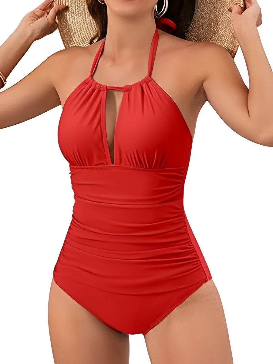 2025 Halter Hollow Out Frill One-Piece Swimsuit - Vintage Beachwear - Buy Center UK