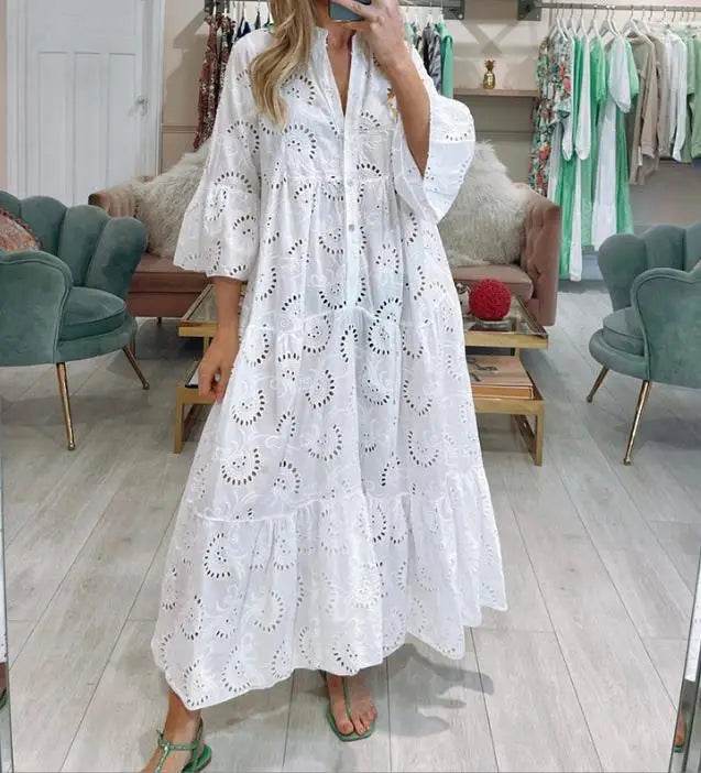 Buy Center V-Neck Shirt Dress 2024 - White Flared Sleeves & Lace - Buy Center UK
