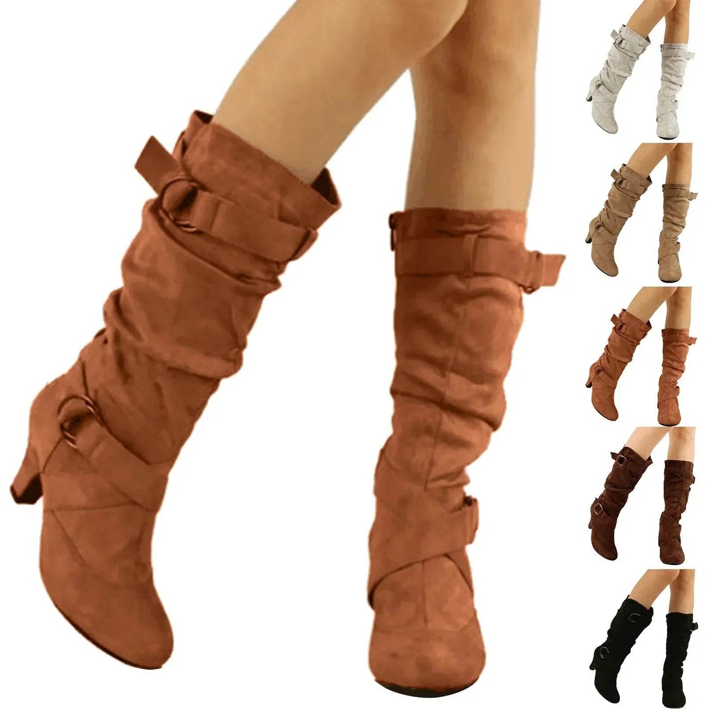 Buy Center Women's Winter Boots - Mid Calf, Wide Fit, Spike Heel - Buy Center UK