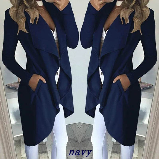 Buy Center Women's Slim Long Trench Coat - Chic Lapel Design - Buy Center UK