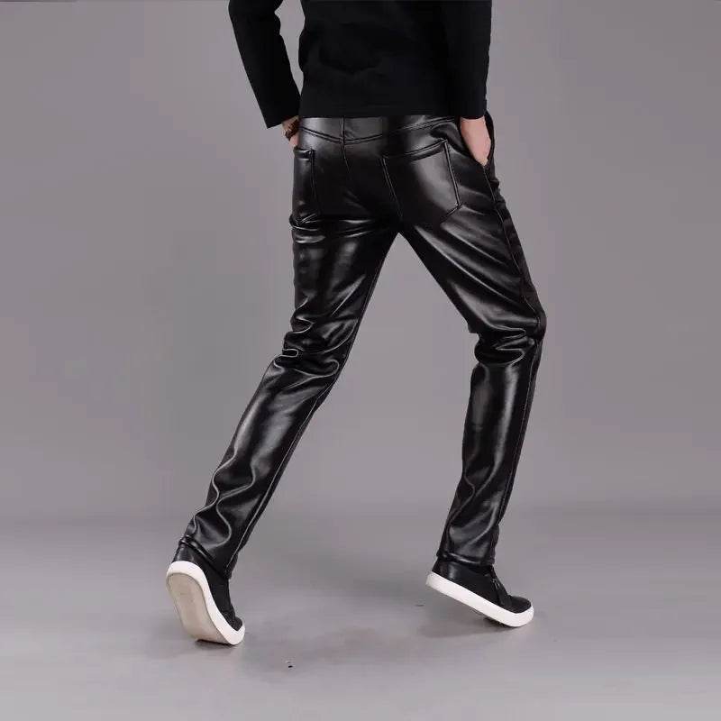 Buy Center Fleece-Lined Men's Leather Pants - Slim Fit, Black Style - Buy Center UK