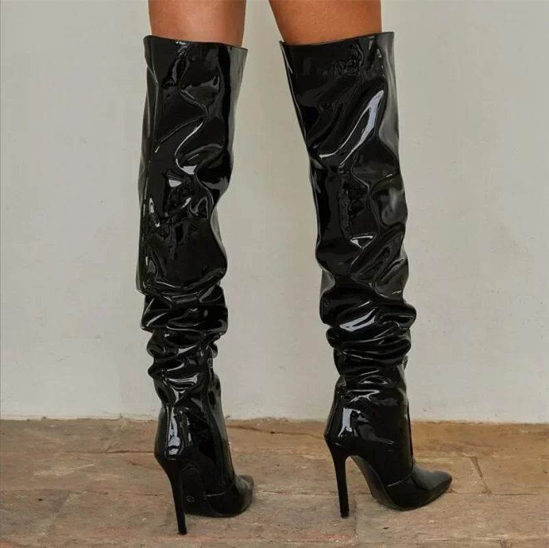 Buy Center Over-the-Knee Black Boots - Pointed Toe, Thin High Heels - Buy Center UK