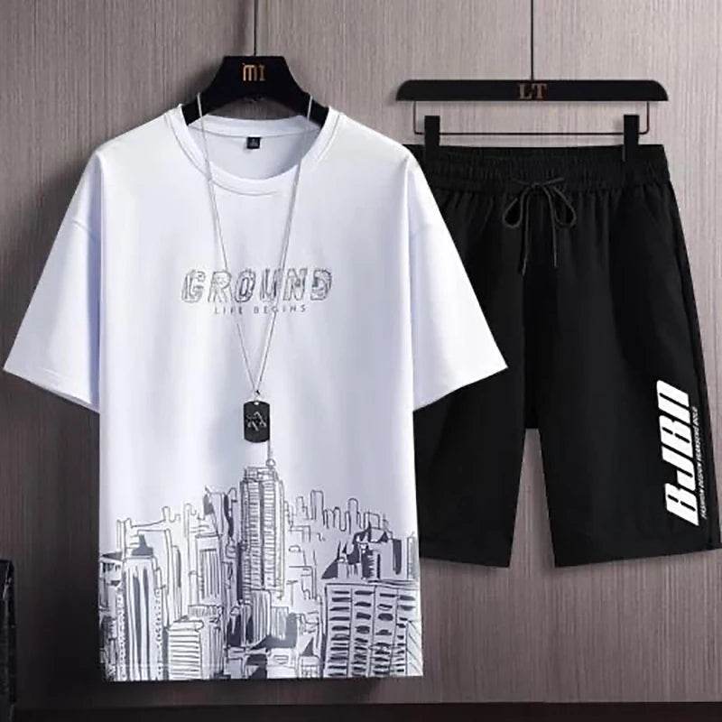 Men's Ice Silk Sports Suit - Stylish Printed Sweatshirt & Joggers - Buy Center UK