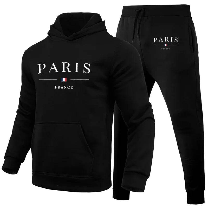 Buy Center Men's Hoodie Set - Paris Print Sweatshirt & Jogger Pants - Buy Center UK