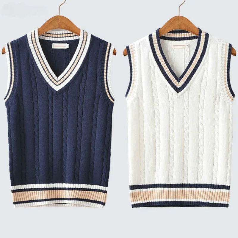 Buy Center Men's Thicken V-neck Sweater Vest - Striped Retro Chic - Buy Center UK