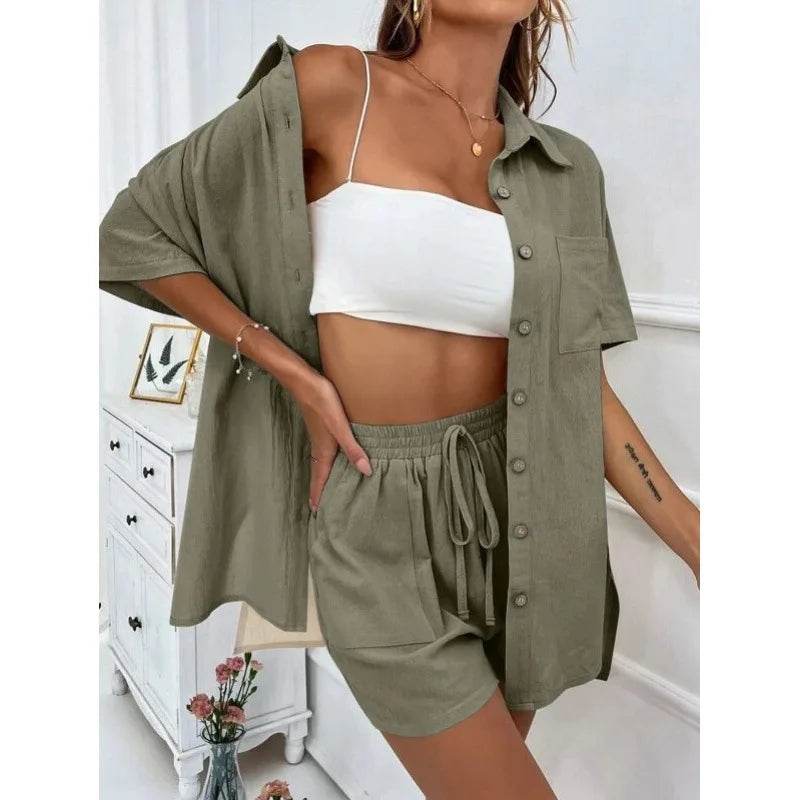 Fashion Black Short Sleeve Shirt & Shorts Set - Women's Summer Outfit - Buy Center UK