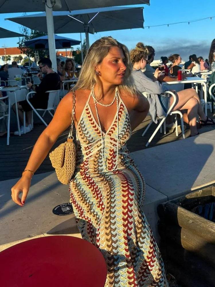 Buy Center Colorful Deep V-Neck Maxi Dress - Chic Sleeveless Style - Buy Center UK