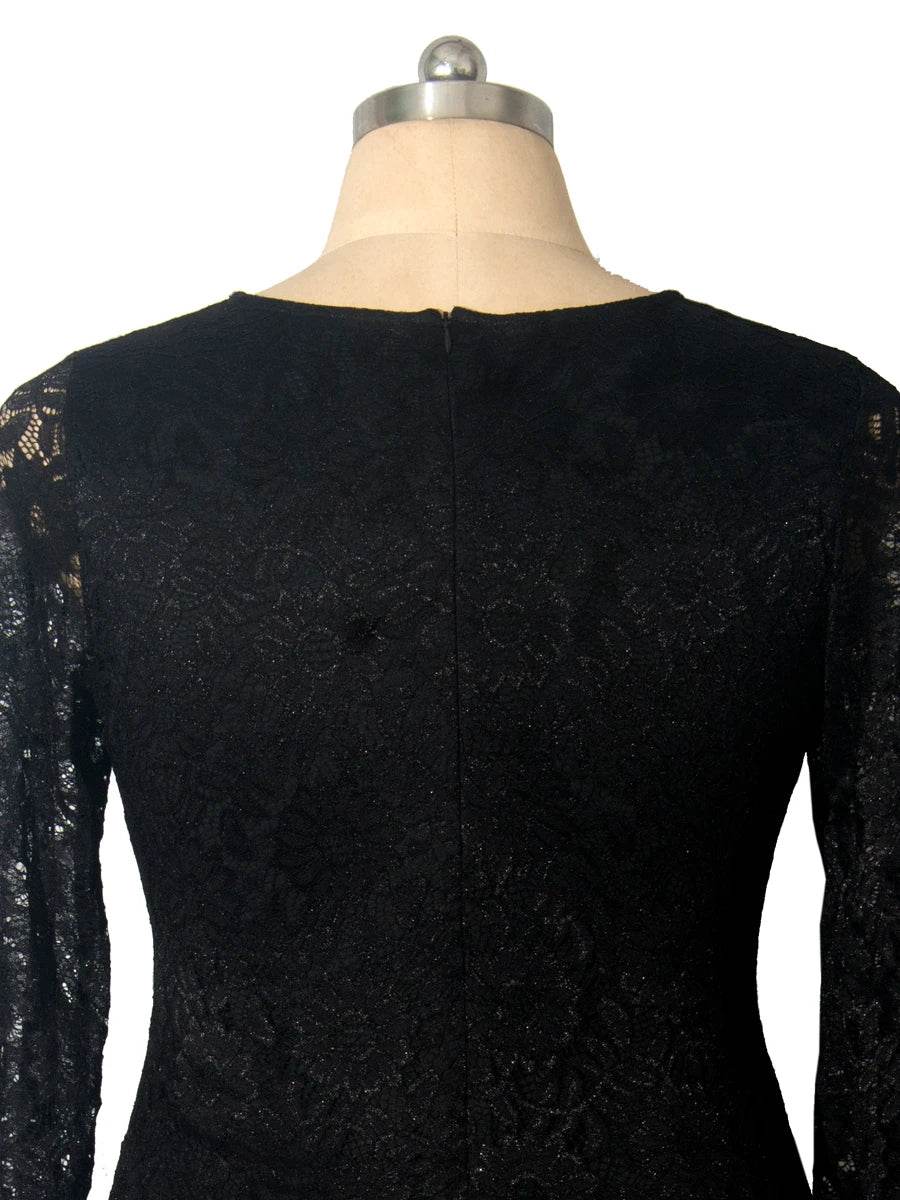 Plus Size Floral Lace Party Dress - Elegant Long Sleeve Design - Buy Center UK