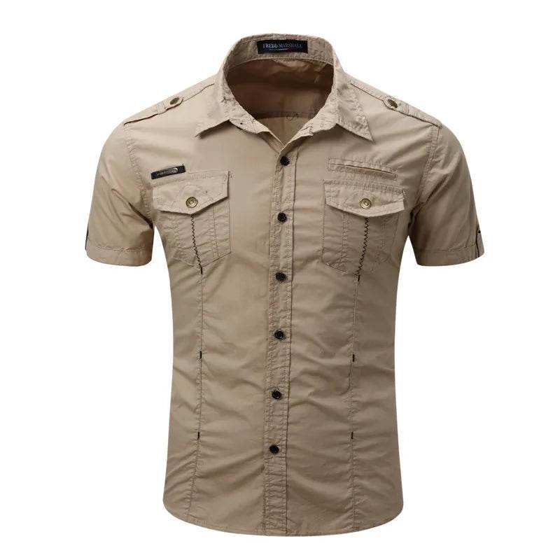 Plus Size 100% Cotton Cargo Shirt - Multi-Pocket Casual Style - Buy Center UK
