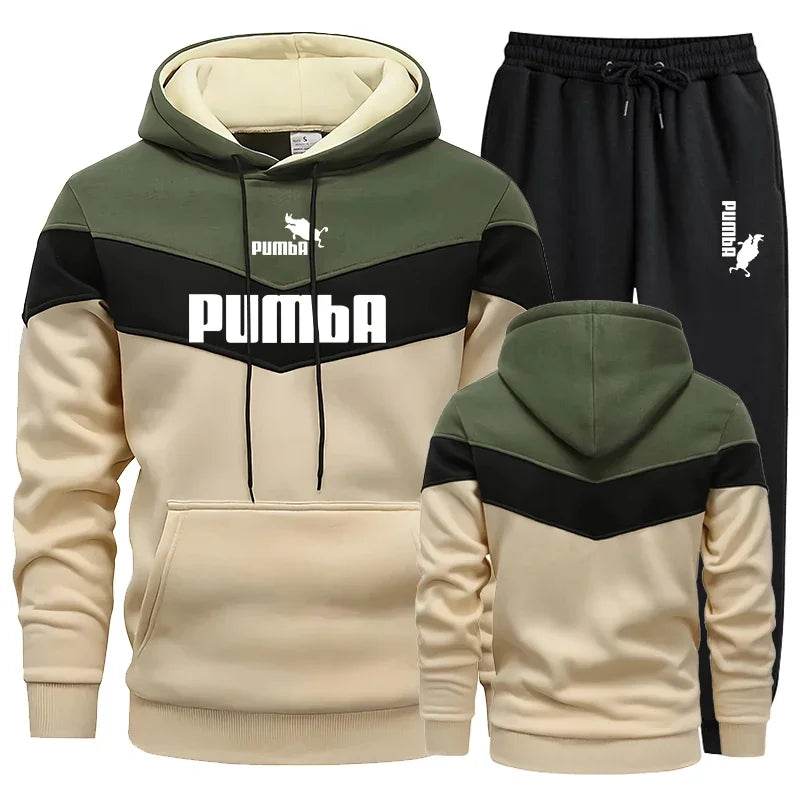 Buy Center Men's Tricolor Tracksuit Set - Hooded Sweatshirt & Jogging Pants - Buy Center UK